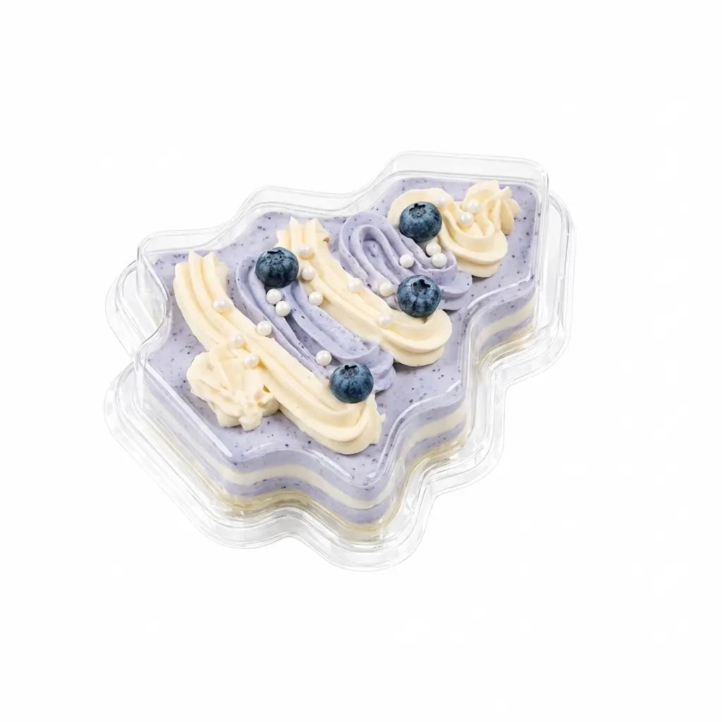 Blueberry Cream Dessert in Clear Christmas Tree Container