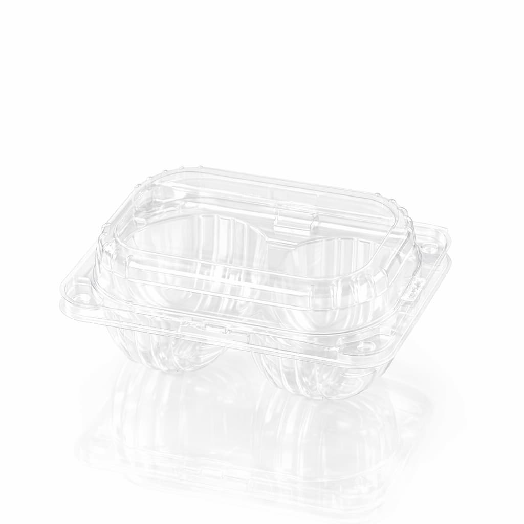 Clear Empty 2 Cell PET Fruit Clamshell