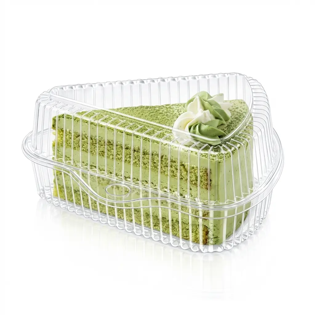 Clear PET Triangle Cake Slice Container with High Dome Hinged Lid for Matcha Cream Cake Slice