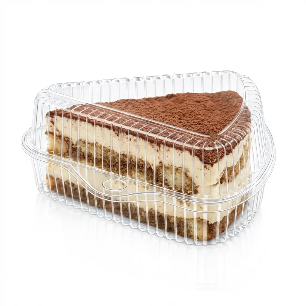 Clear PET Triangle Cake Slice Container with High Dome Hinged Lid for Tiramisu Cake Slice