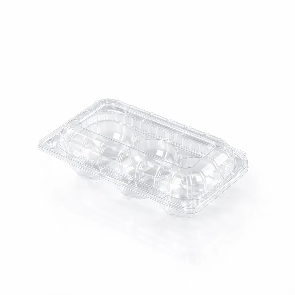 Empty Clear PET Hinged Kiwi Fruit Container with Three Compartments