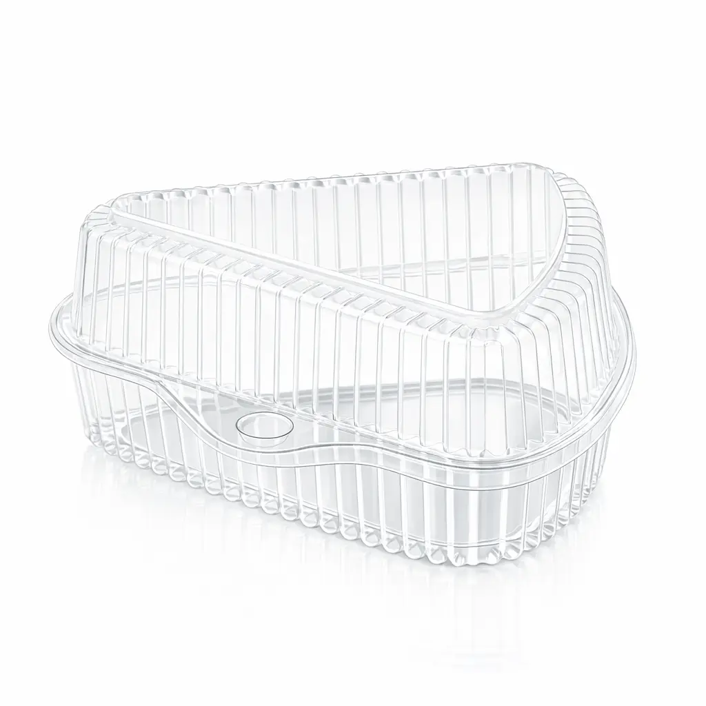 Empty Clear PET Triangle Cake Slice Container with High Dome Hinged Lid