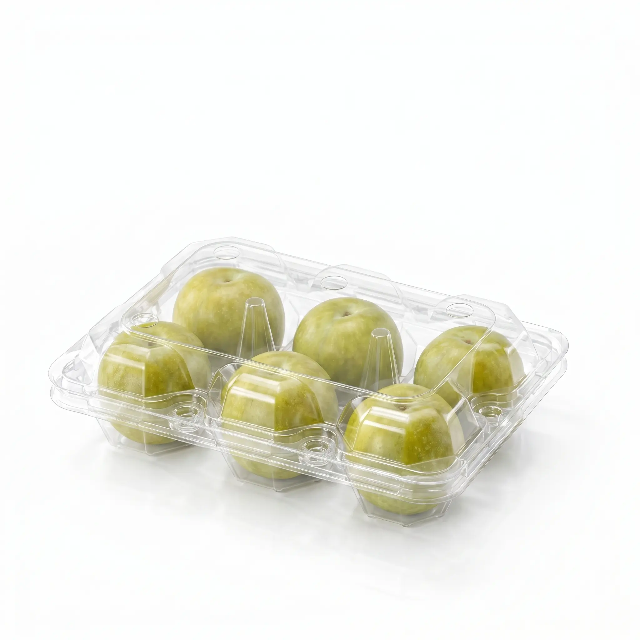 Green Plum Pack Display in Six-Cell Clear PET Hinged Fruit Clamshell