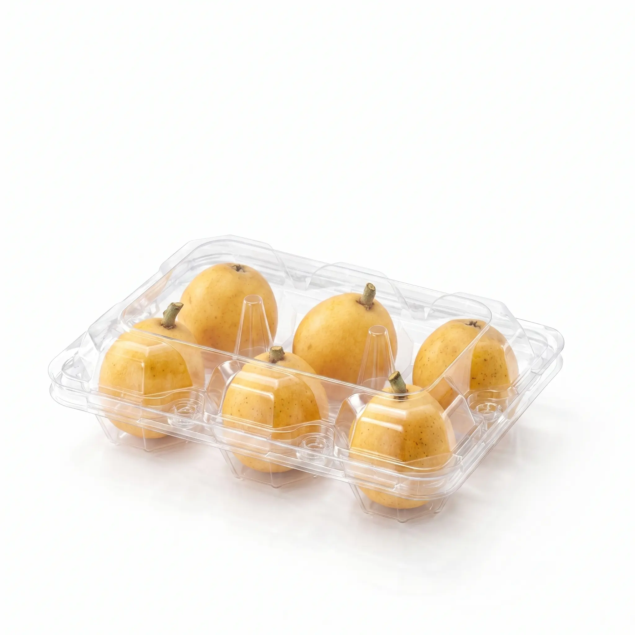 Loquat Pack Display in Six-Cell Clear PET Hinged Fruit Clamshell