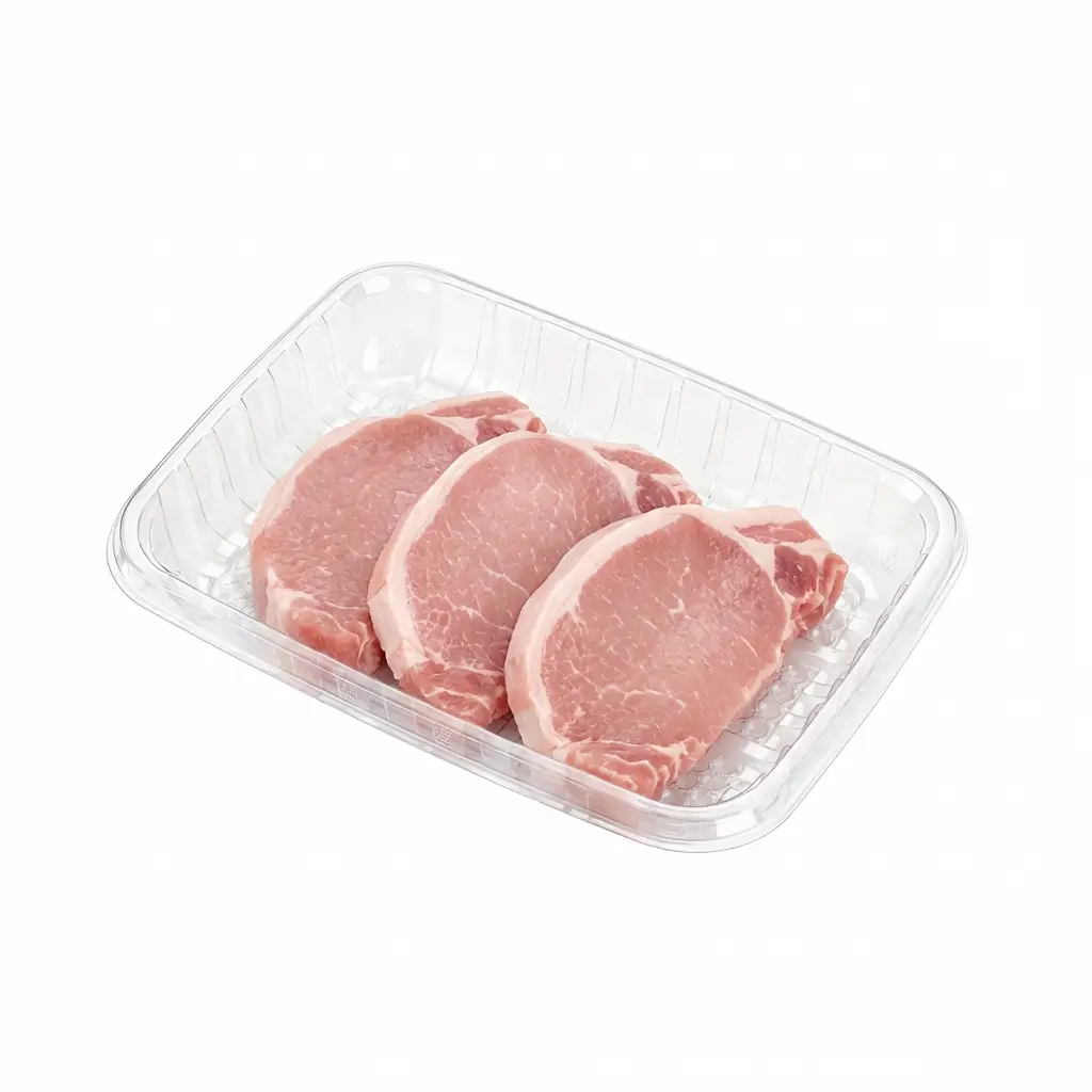 Open Clear PET Tray for Pork Chop Display