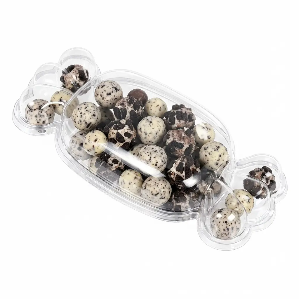 PET Candy Shape Container With Lid for Cookies and Cream Bites