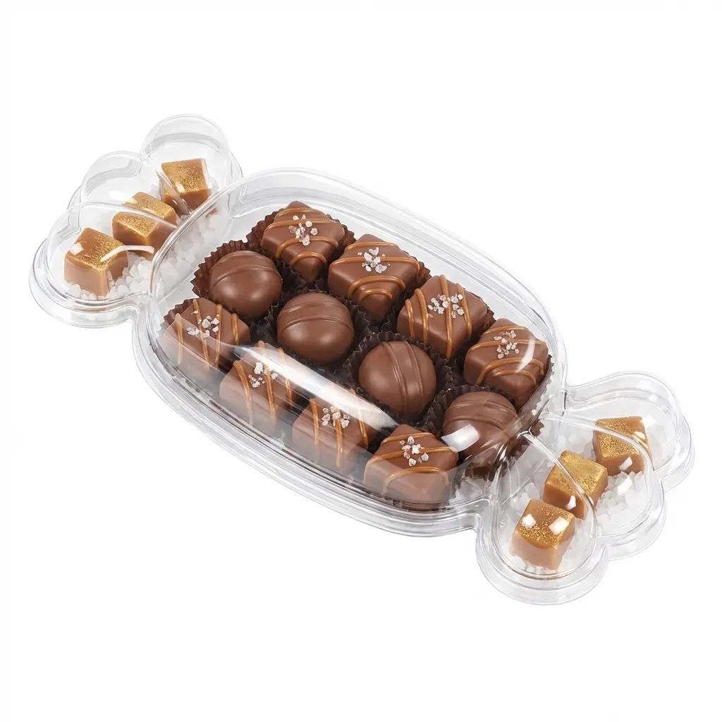 PET Candy Shape Container With Lid for Salted Caramel Chocolates