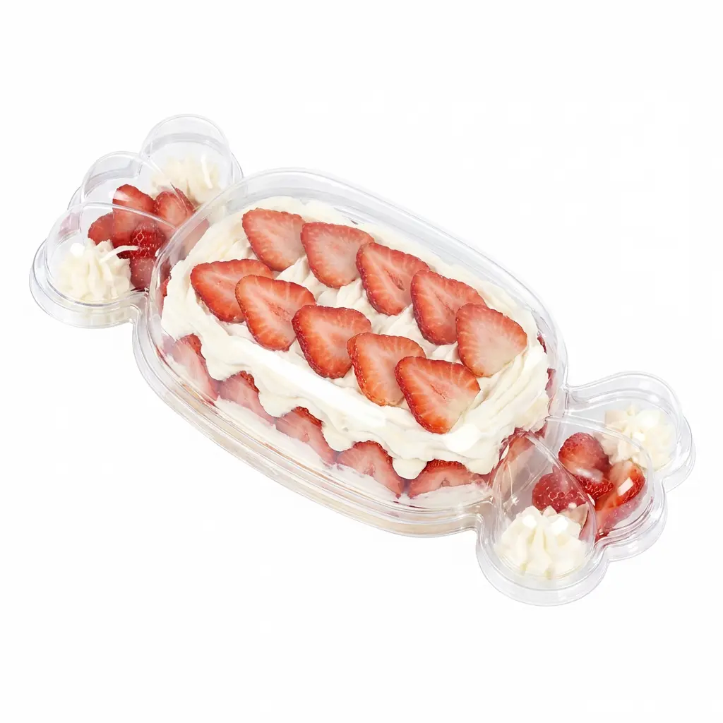 PET Candy Shape Container With Lid for Strawberry Cream Cake Slices