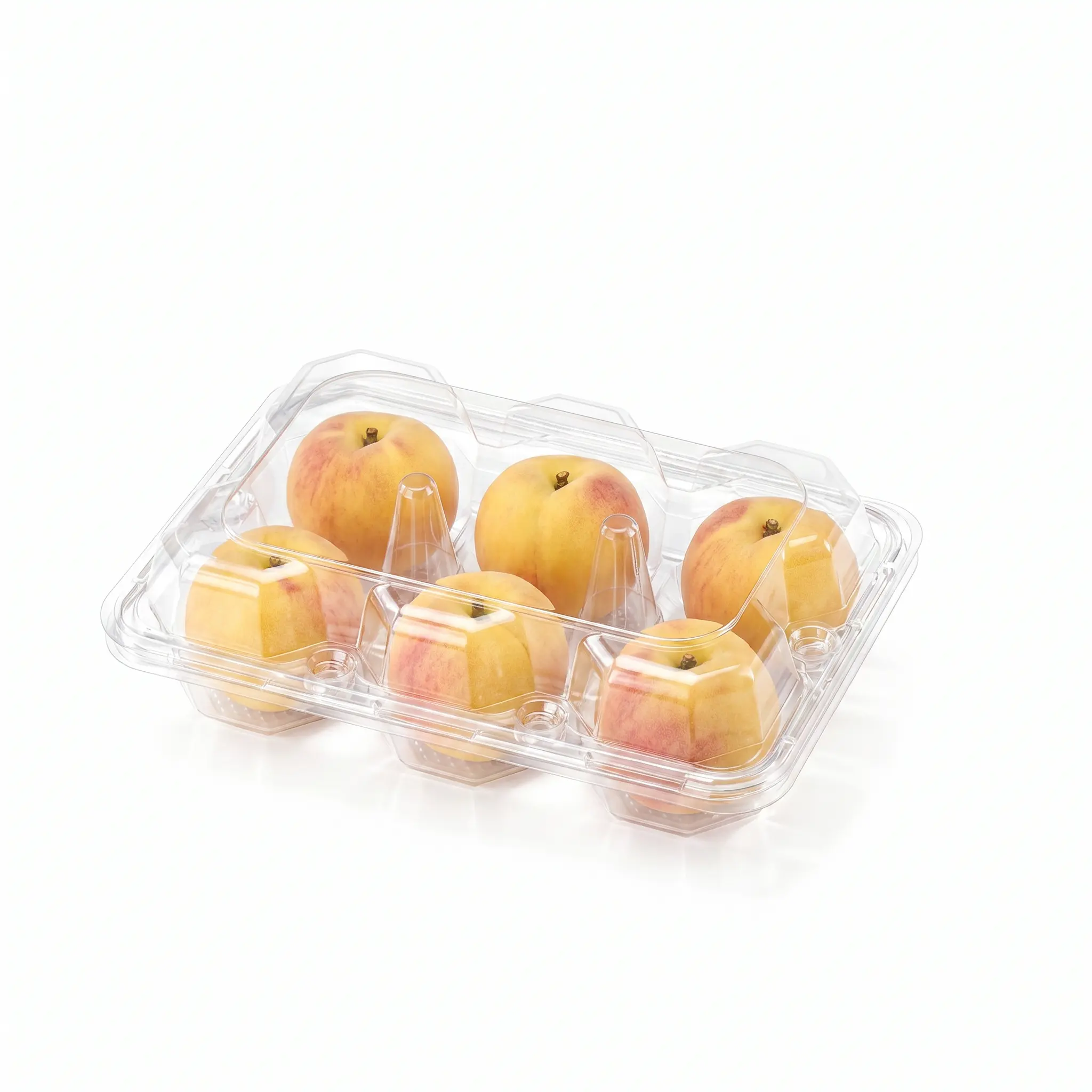 Peach Pack Display in Six-Cell Clear PET Hinged Fruit Clamshell