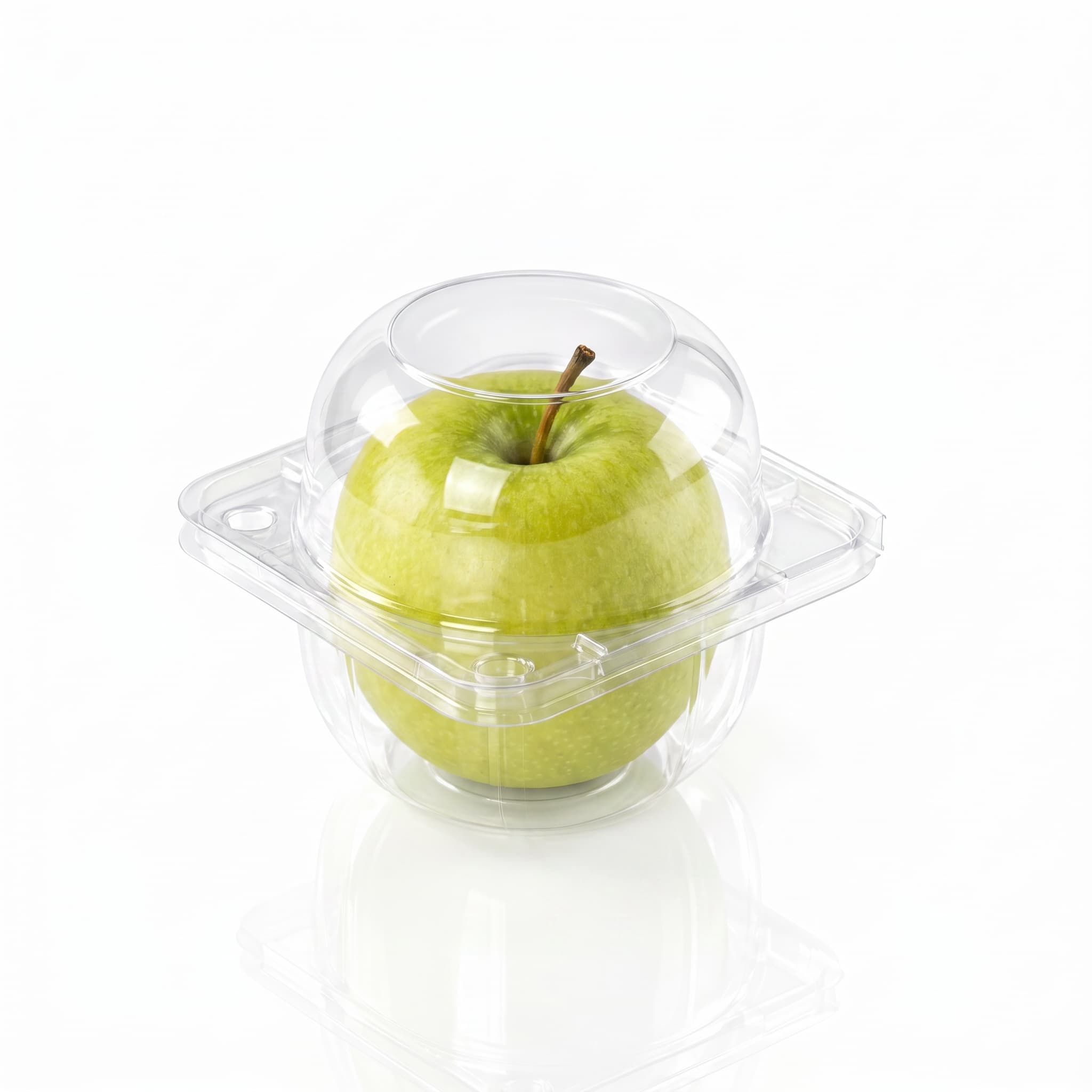 Single Apple PET Hinged Container with Green Apple