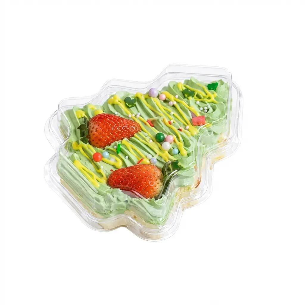 Strawberry Matcha Dessert in Clear Christmas Tree Box