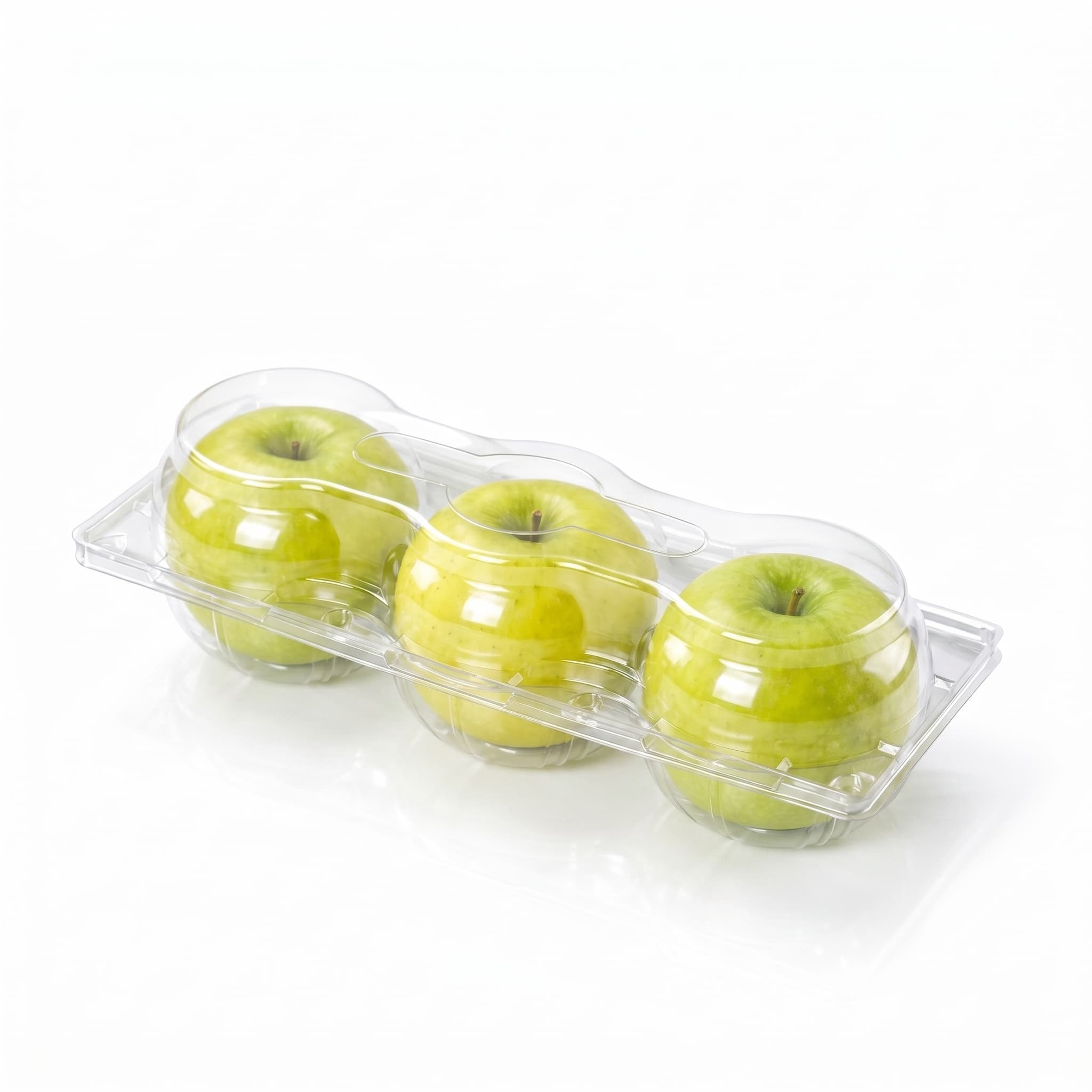 Three Apple PET Hinged Container with Green Apples