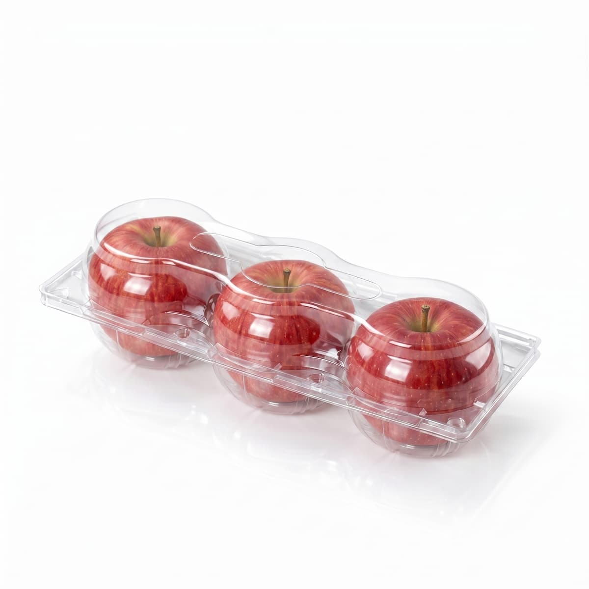 Three Apple PET Hinged Container with Red Apples