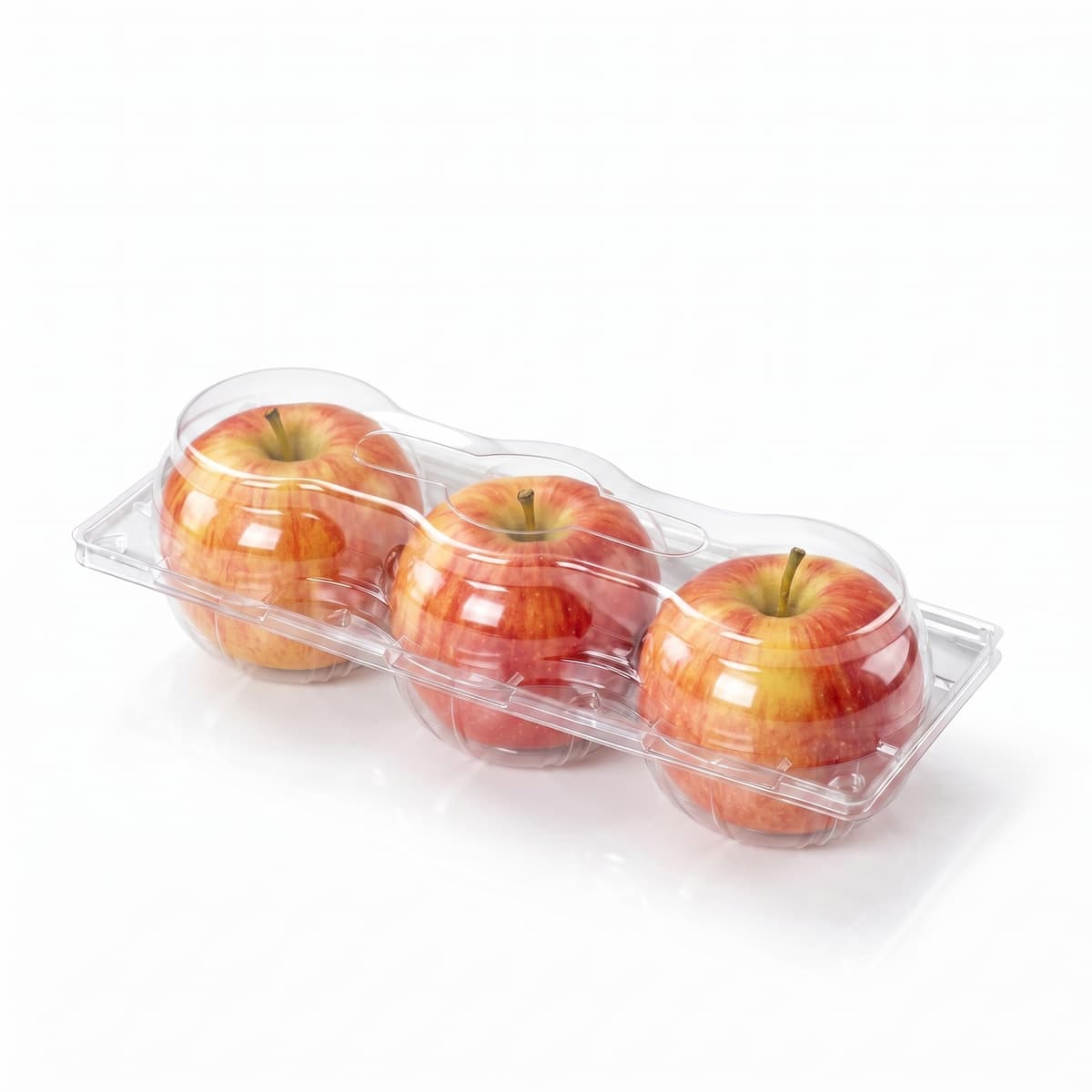 Three Apple PET Hinged Container with Striped Apples