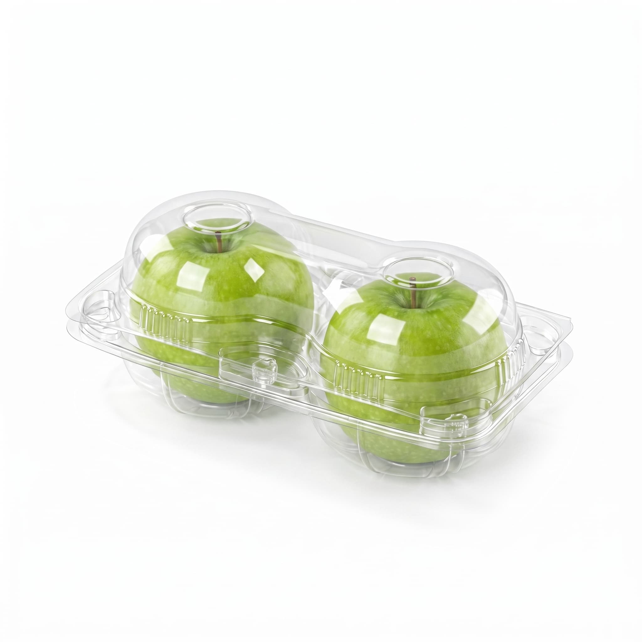 Two Apple PET Hinged Container with Green Apples