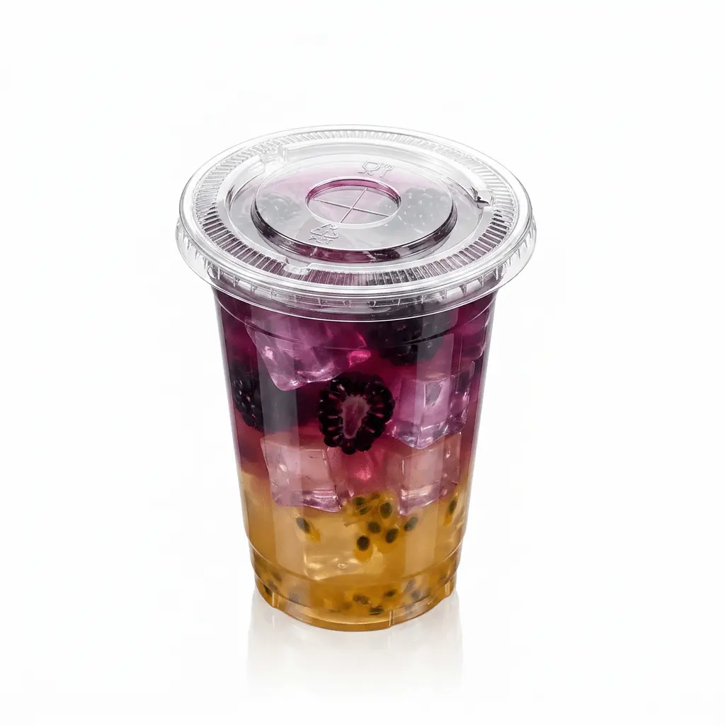 blackberry-passionfruit-refresher-clear-pet-cup-flat-lid Blackberry passionfruit refresher in clear PET cup with flat lid