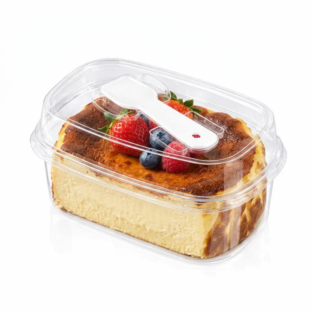 clear-high-lid-pet-dessert-box-basque-burnt-cheesecake Clear high-lid PET dessert box with spoon lid for Basque burnt cheesecake