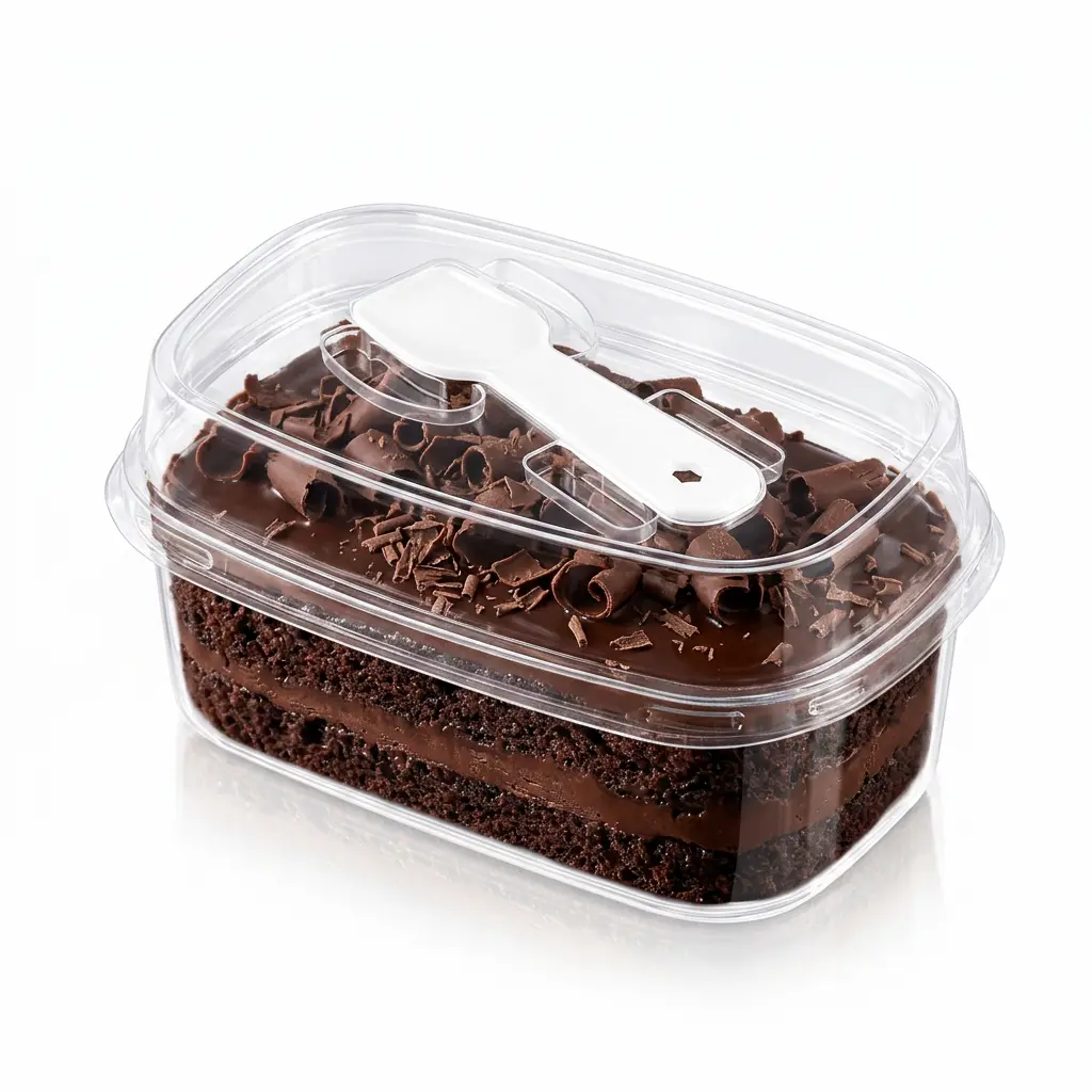 clear-high-lid-pet-dessert-box-chocolate-cake Clear high-lid PET dessert box with spoon lid for chocolate cake