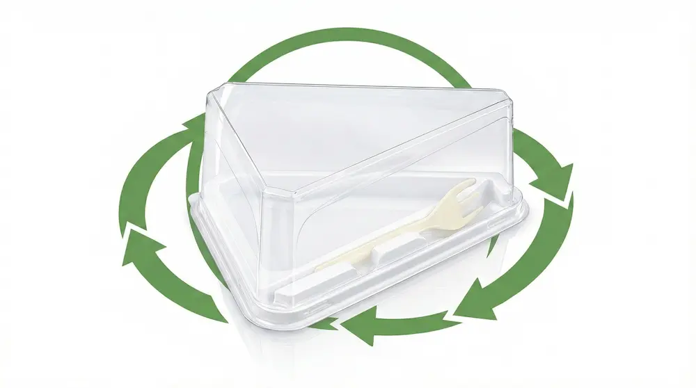 Clear PET Cake Slice Container with Fork GLD-400 recyclable PET dessert packaging