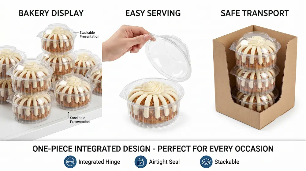 Clear PET dome dessert container for bakery display easy serving and safe transport
