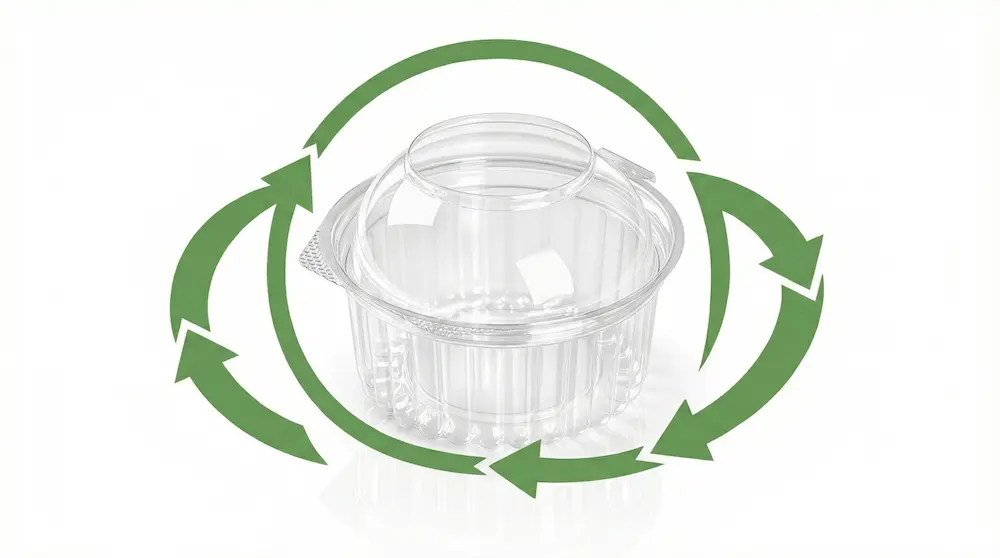 Clear PET dome dessert container with recyclable packaging concept