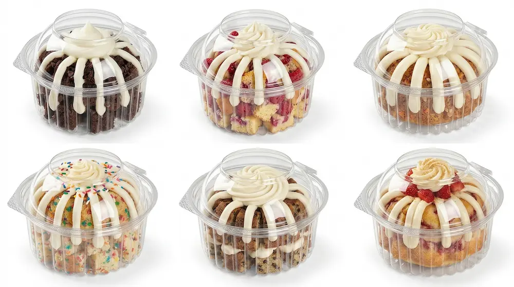 Clear PET dome dessert containers for assorted mini cakes