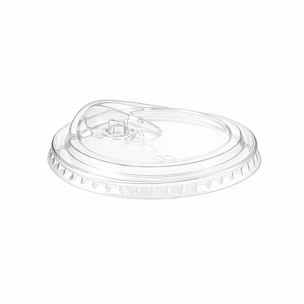 98mm Clear PET Strawless Sipper Lid for PET/RPET Cold Cups 2 Clear PET sip-through lid for iced coffee, cold brew, and ready-to-drink cold cup packaging