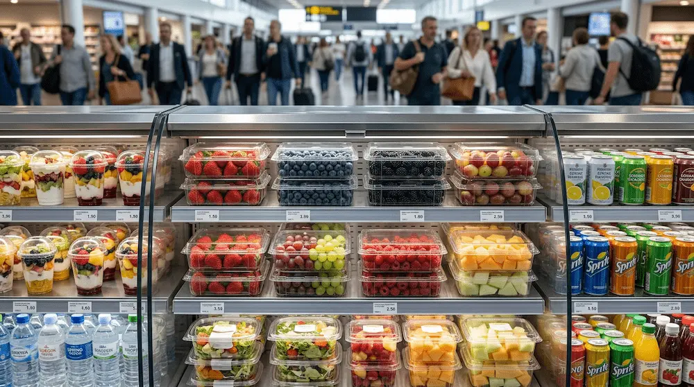 Clear PET hinged clamshell containers for fresh berries fruit cups and grab-and-go produce display