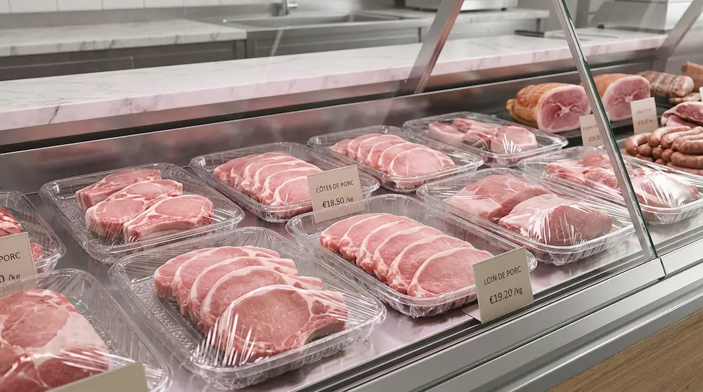 Clear PET meat tray for European butcher shop pork display
