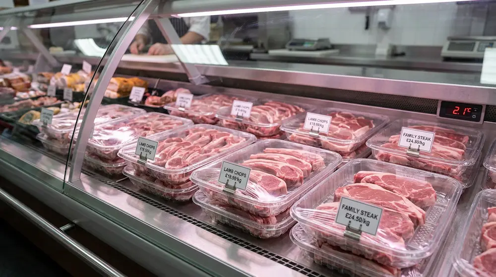 Clear PET meat tray for local butcher refrigerated meat counter