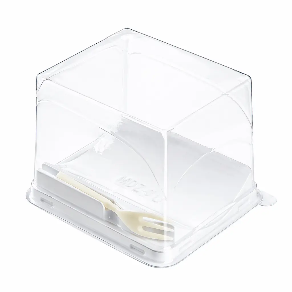 clear-pet-rpet-dessert-container-with-fork-raised-lid-empty (1) Clear PET/RPET dessert container with fork and raised lid for cake roll packaging