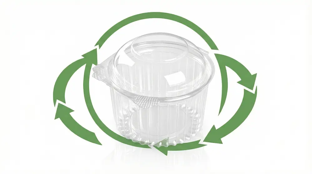 Clear PET/RPET dome dessert container with recyclable packaging concept