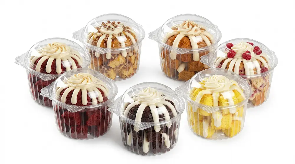 Clear PET/RPET dome dessert containers for assorted large dessert cakes