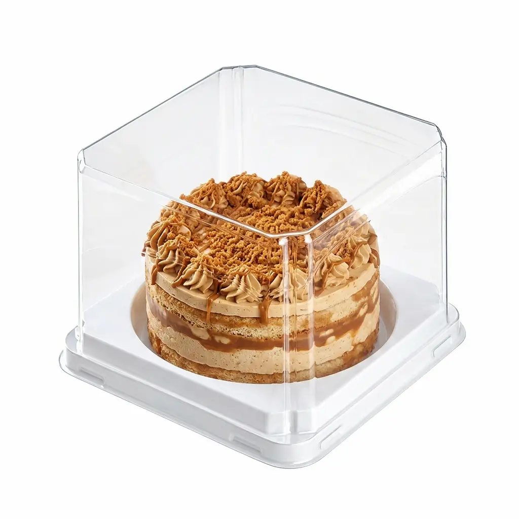 clear-pet-rpet-mini-cake-container-biscoff-caramel-cake Clear PET/RPET mini cake container with biscoff caramel cookie round cake