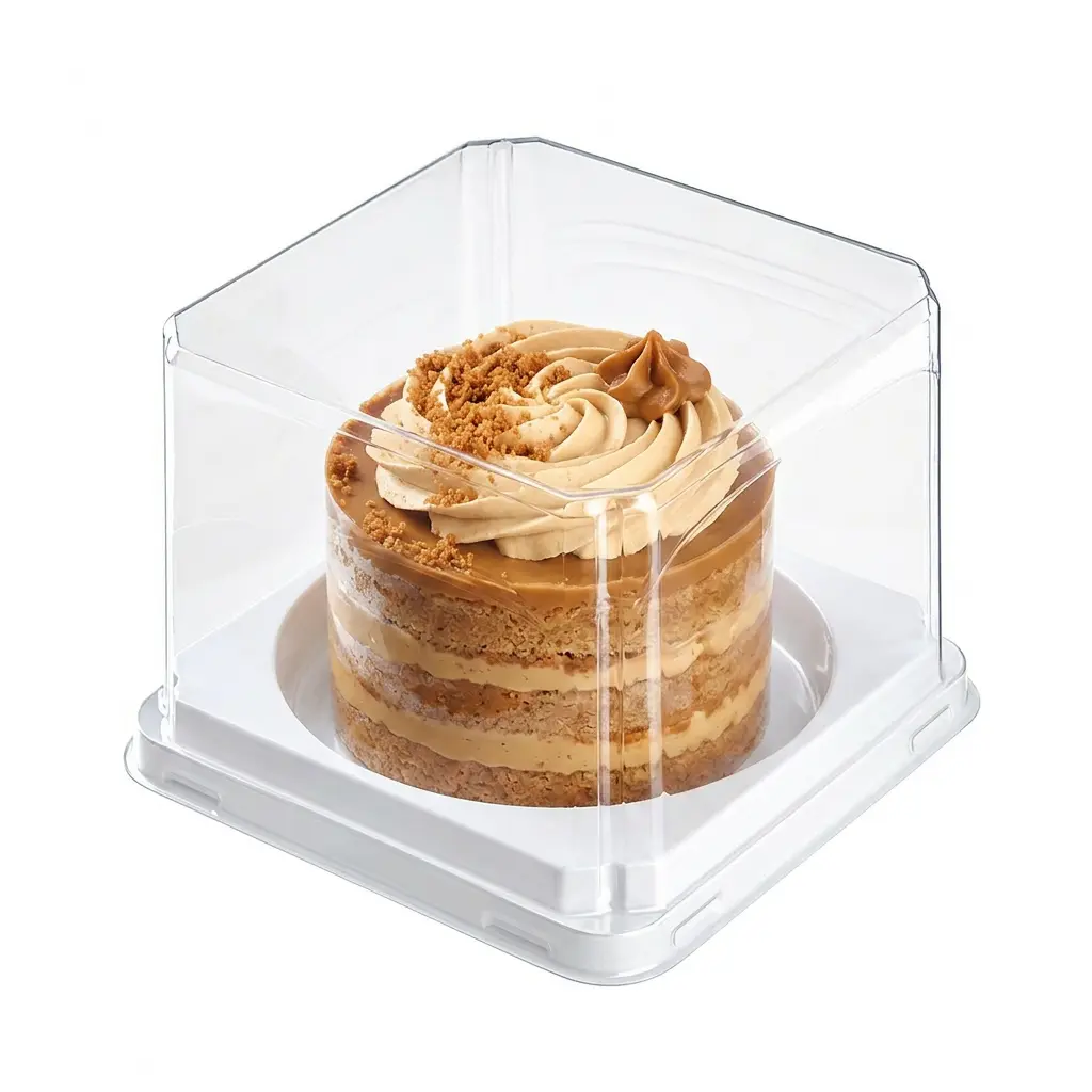 clear-pet-rpet-mini-cake-container-caramel-cookie-cake Clear PET/RPET mini cake container with caramel cream round cake and cookie crumbs