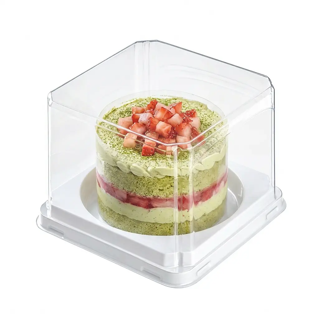 clear-pet-rpet-mini-cake-container-matcha-strawberry-cake Clear PET/RPET mini cake container for matcha strawberry round cake packaging