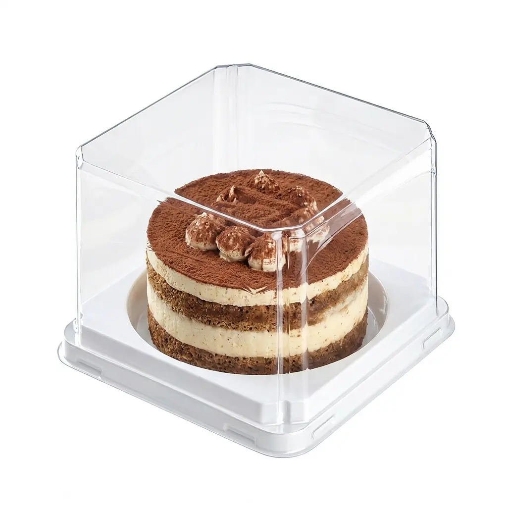 Clear PET/RPET mini cake container for tiramisu round cake packaging