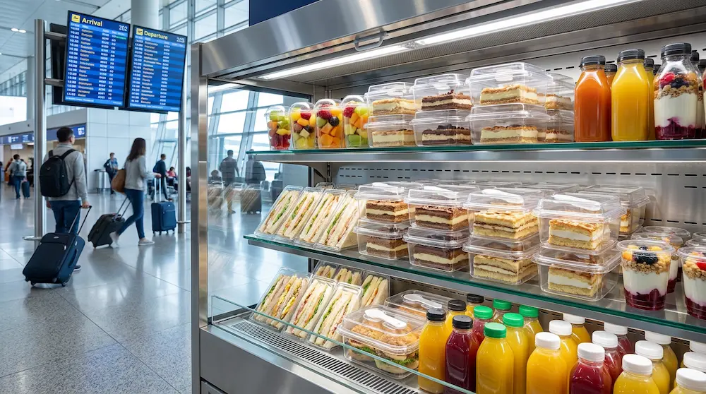 5.51 x 4.33 x 2.56 clear PET/RPET rectangular dessert container with spoon for airport grab-and-go food display