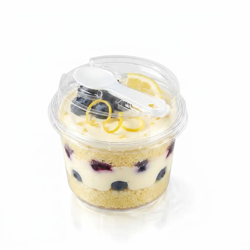clear-round-pet-cake-cup-lemon-blueberry-cake Clear round PET cake cup with spoon lid for lemon blueberry cake