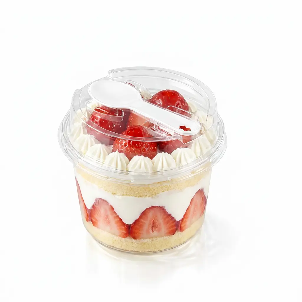 clear-round-pet-cake-cup-strawberry-shortcake Clear round PET cake cup with spoon lid for strawberry shortcake