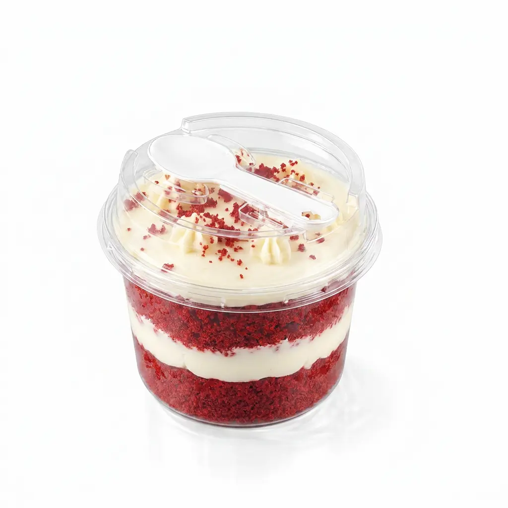 clear-round-pet-dessert-cup-red-velvet-cake Clear round PET dessert cup with spoon lid for red velvet cake