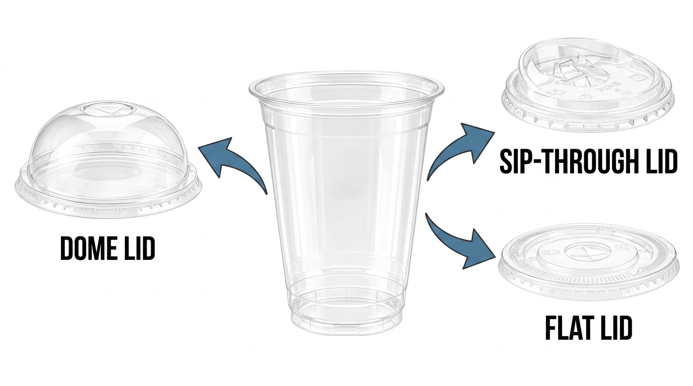 dome lid flat lid and sip lid for PET cold cups comparison