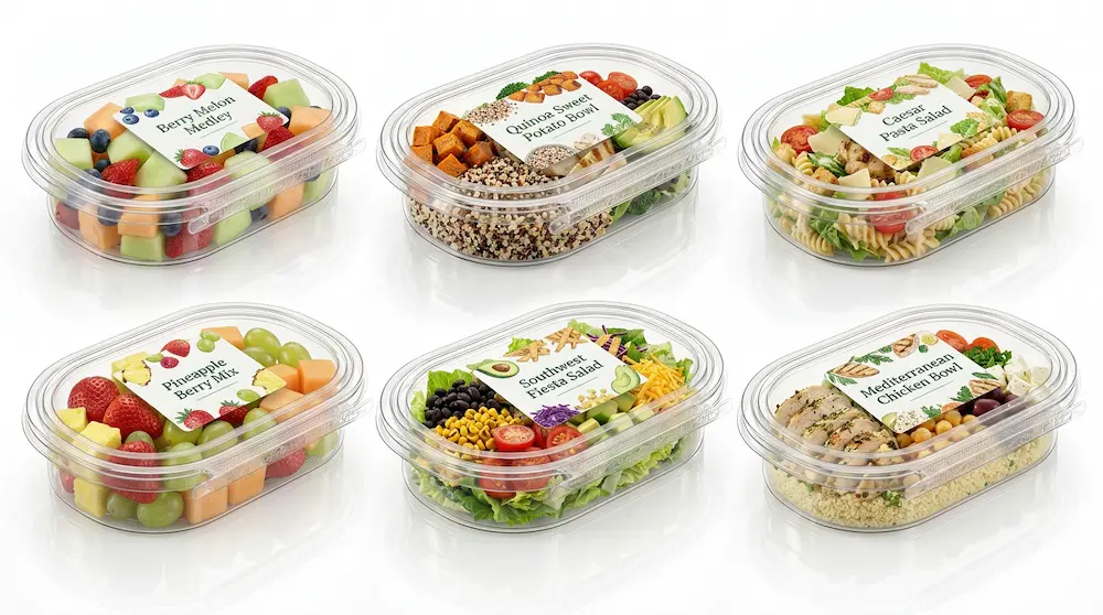 Labeled single compartment tamper evident containers for retail food display