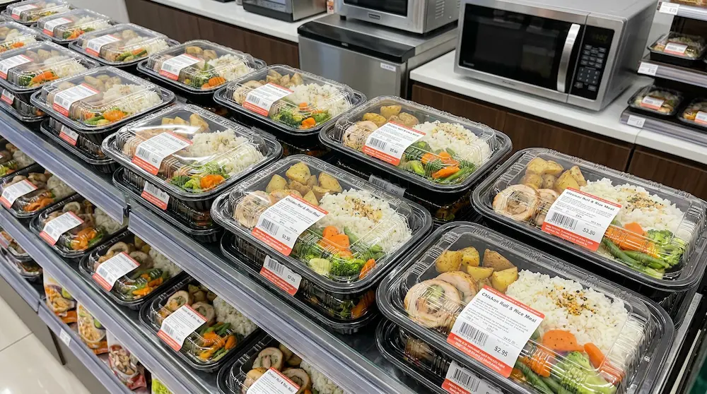 PP food container with separate lid for convenience store ready meal display