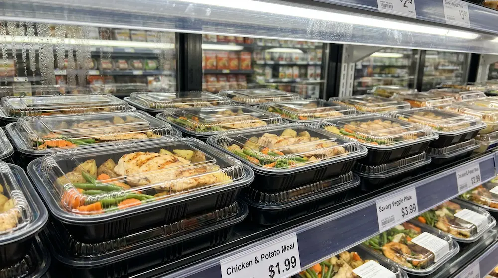 PP prepared meal container with separate lid for grilled chicken and vegetable ready meals