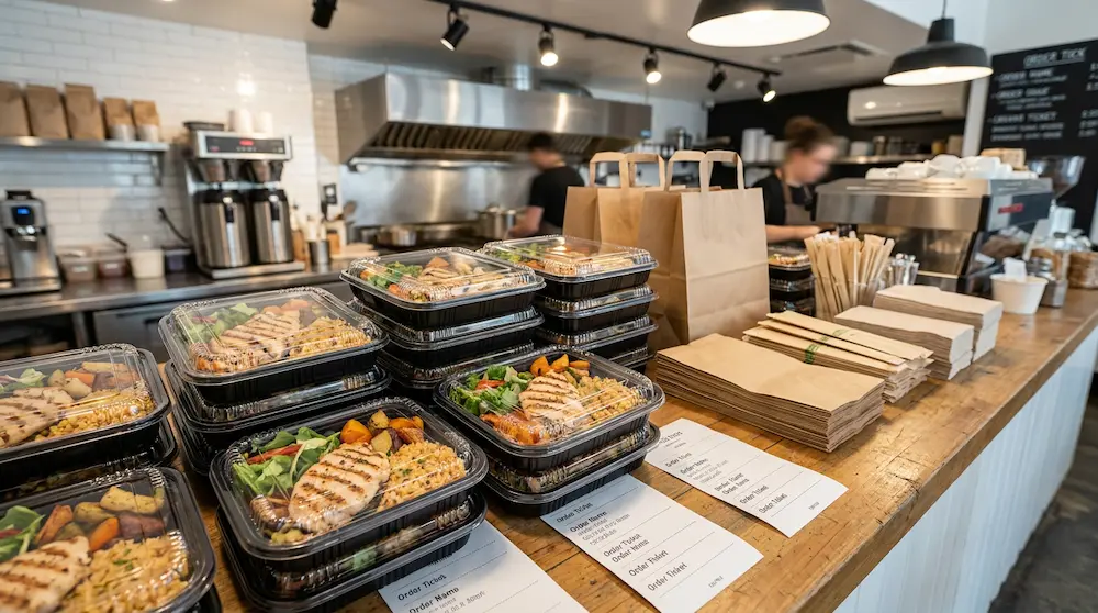 PP prepared meal containers with separate lids for office catering pickup and takeaway meals