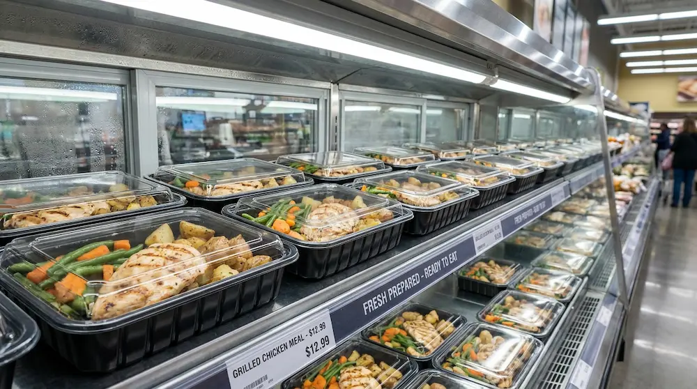 PP ready meal containers with separate lids for supermarket grilled chicken meal display