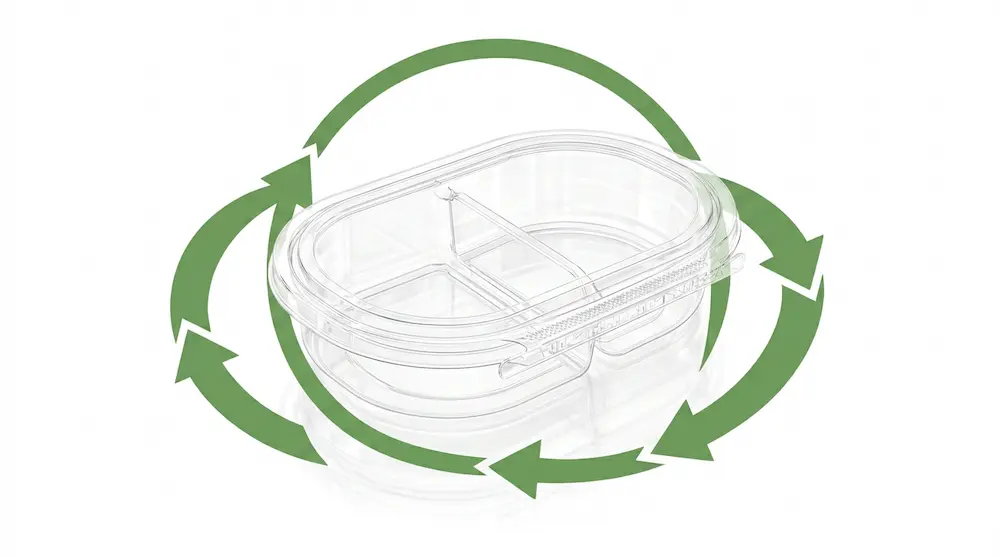 Recyclable 24 oz RPET two-compartment tamper evident food container