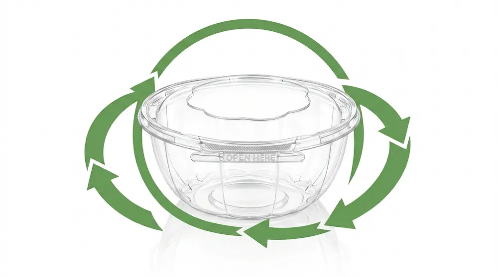 recyclable 32 oz tamper evident PET bowl with clear anti-fog dome lid