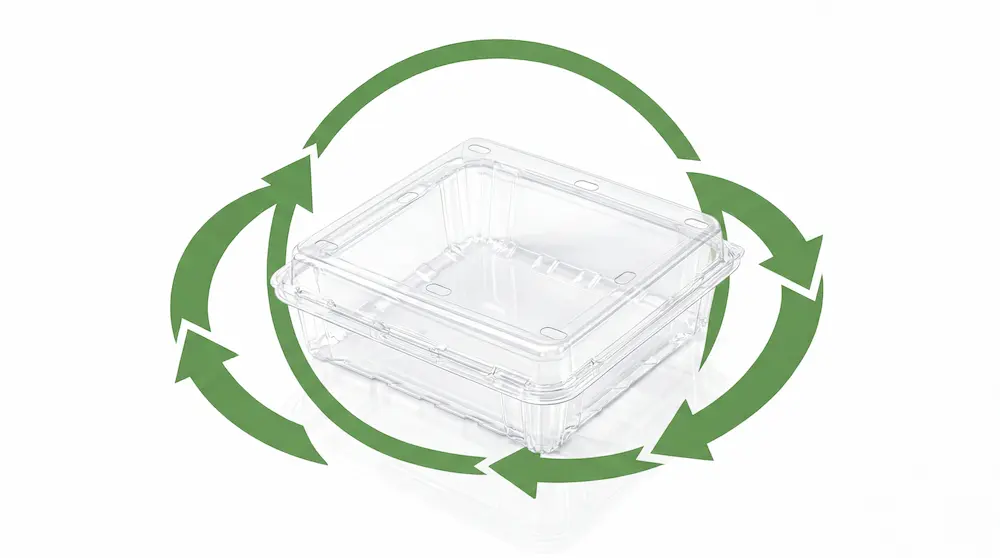 Recyclable Clear PET Hinged Clamshell Container packaging concept